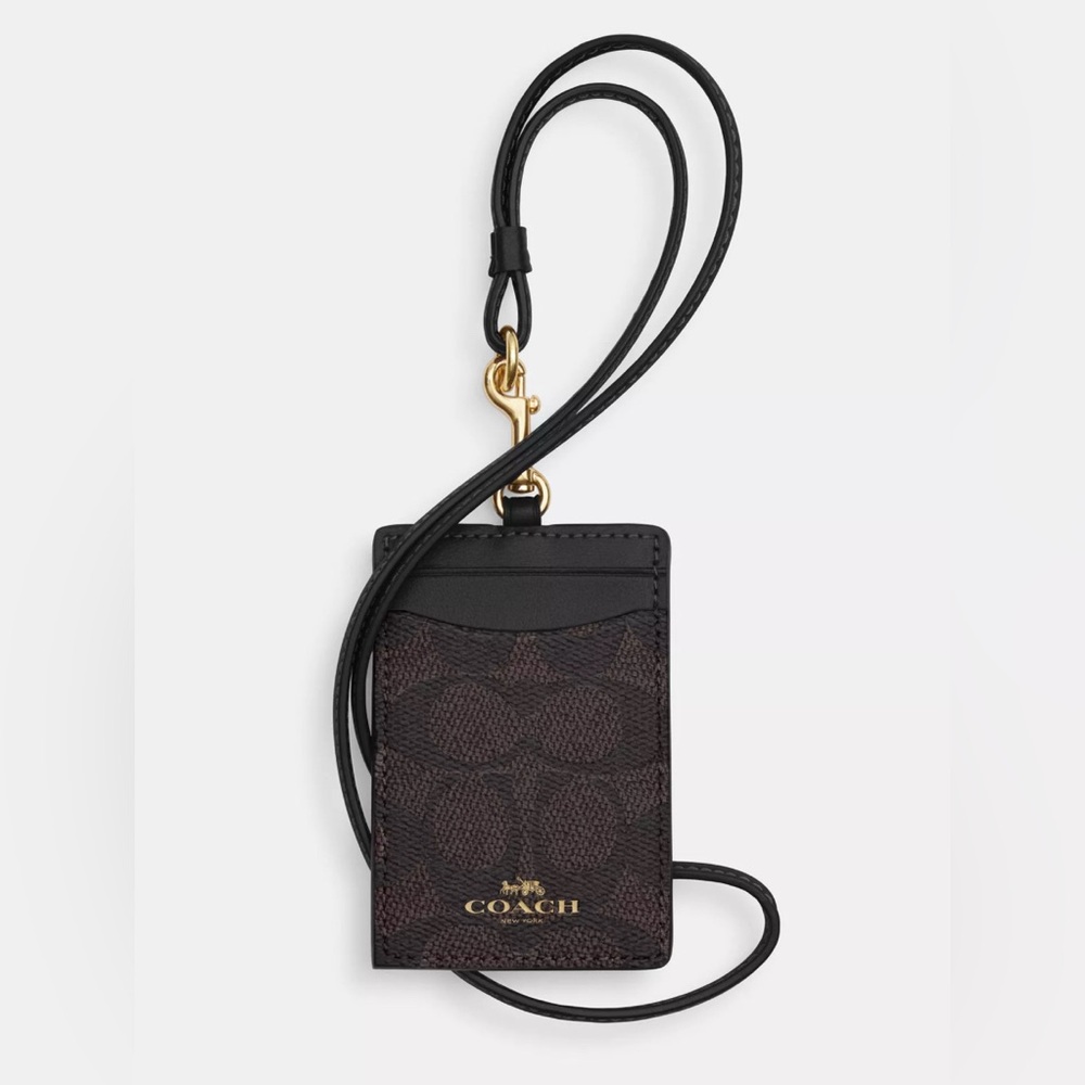 Coach Black and Brown Card Holder with Lanyard